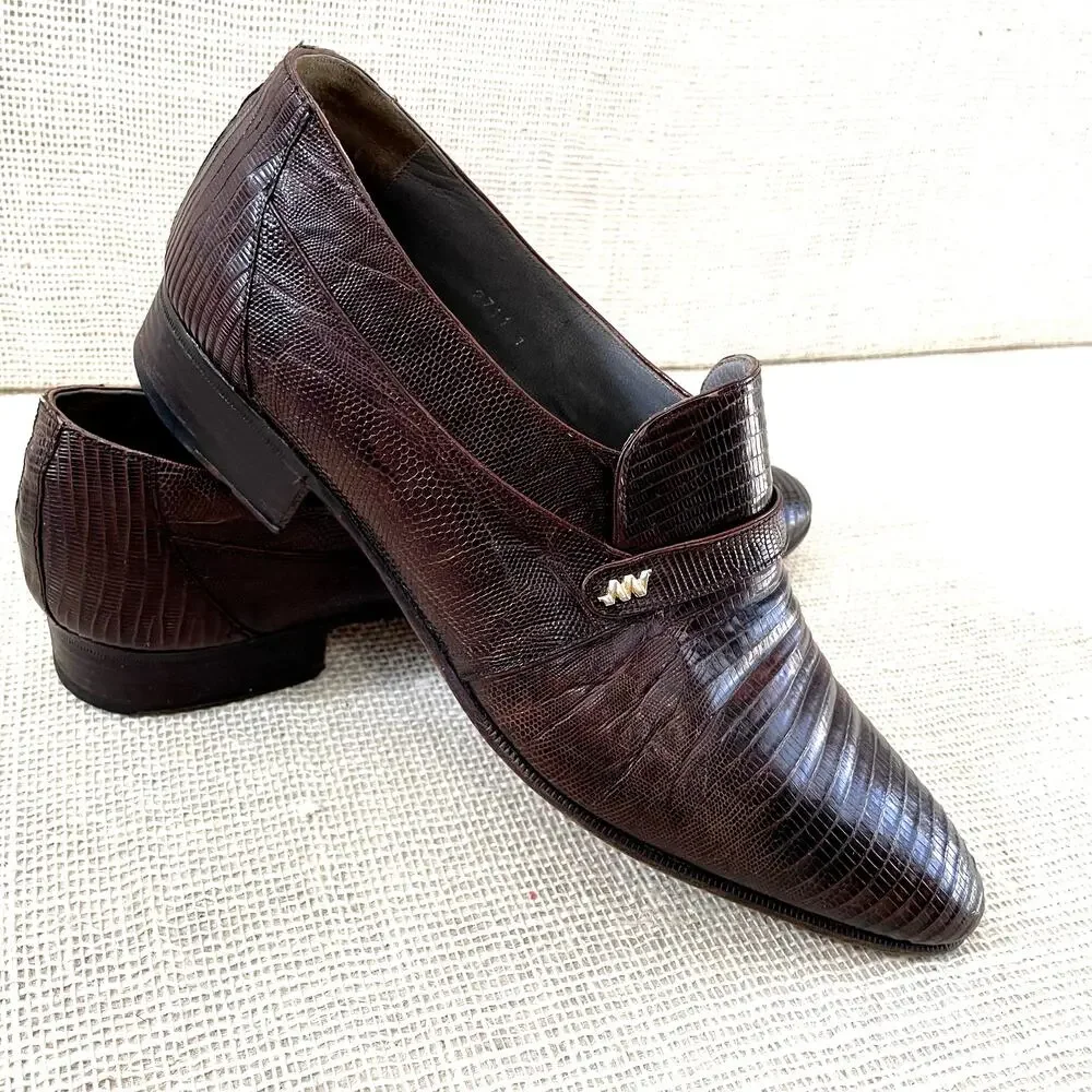 John Weitz Genuine Lizard Dress Loafers, Slip on, Pointed toe, Men's 9‎